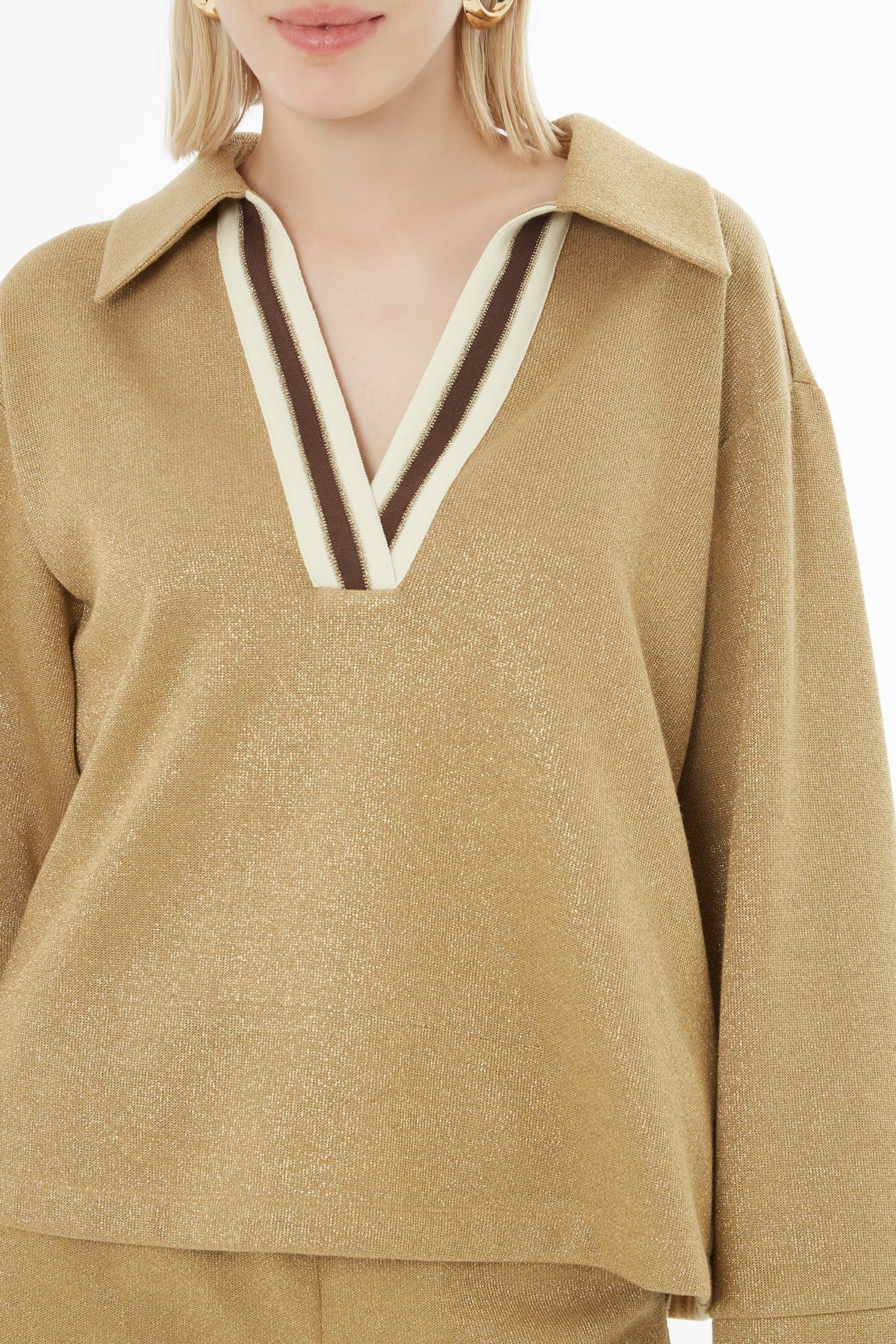 Camel V-Neck Glittery Tracksuit Set