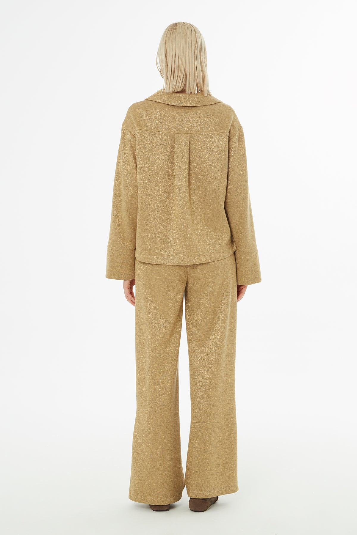 Camel V-Neck Glittery Tracksuit Set