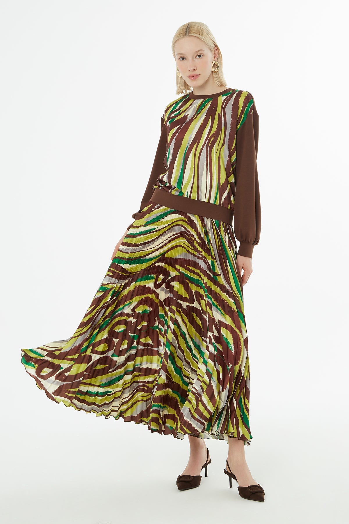 Printed Bicycle-Collar Blouse Set