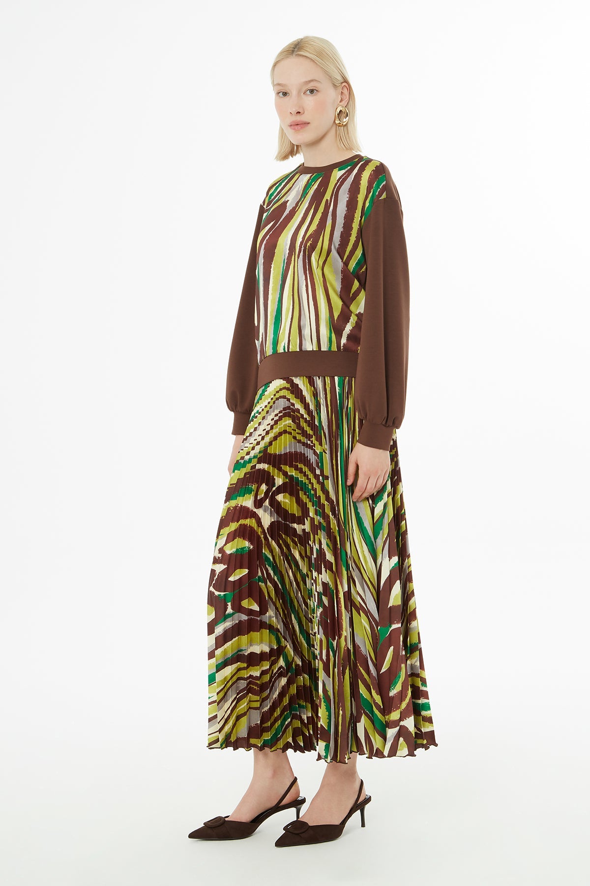 Printed Bicycle-Collar Blouse Set