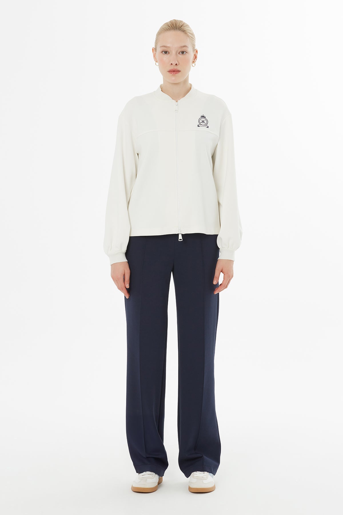 Ecru Tracksuit Set with Knit Collar