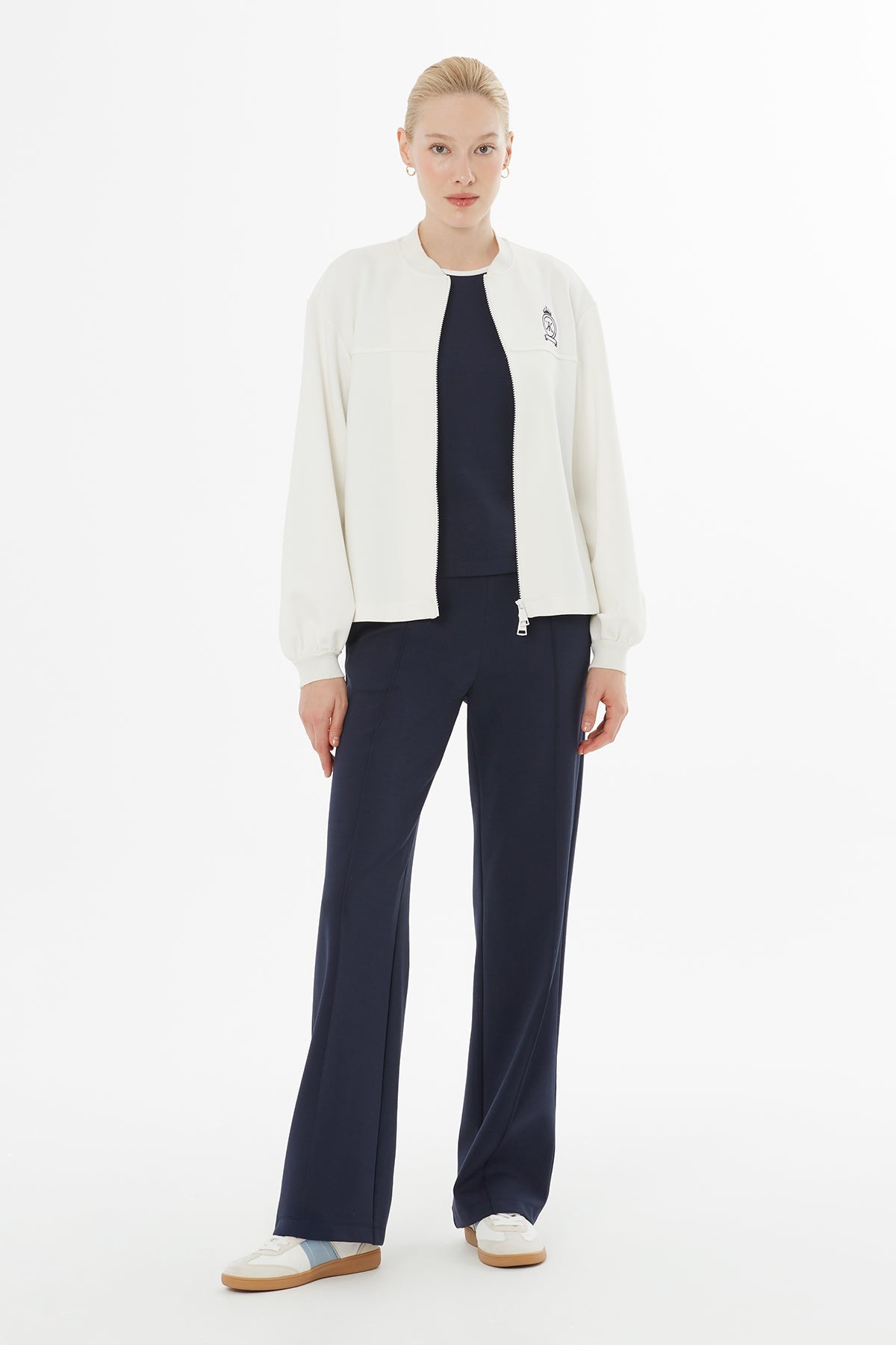 Ecru Tracksuit Set with Knit Collar