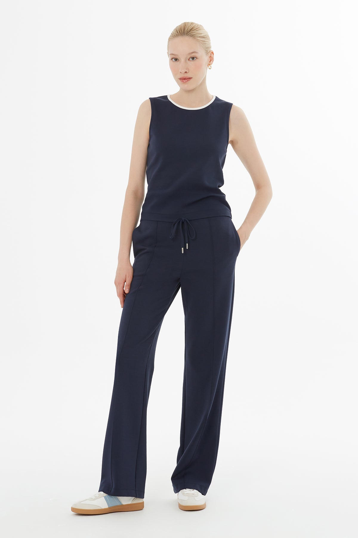 Ecru Tracksuit Set with Knit Collar