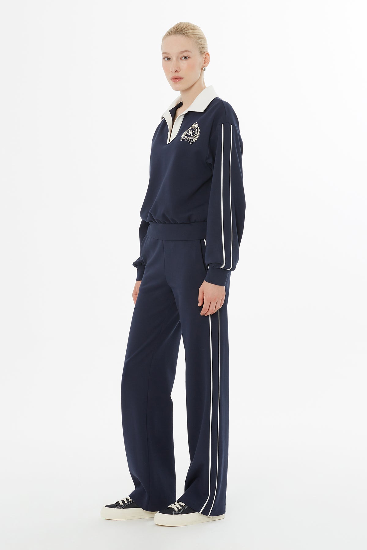 Navy Elastic-Waist Sweat Tracksuit Set