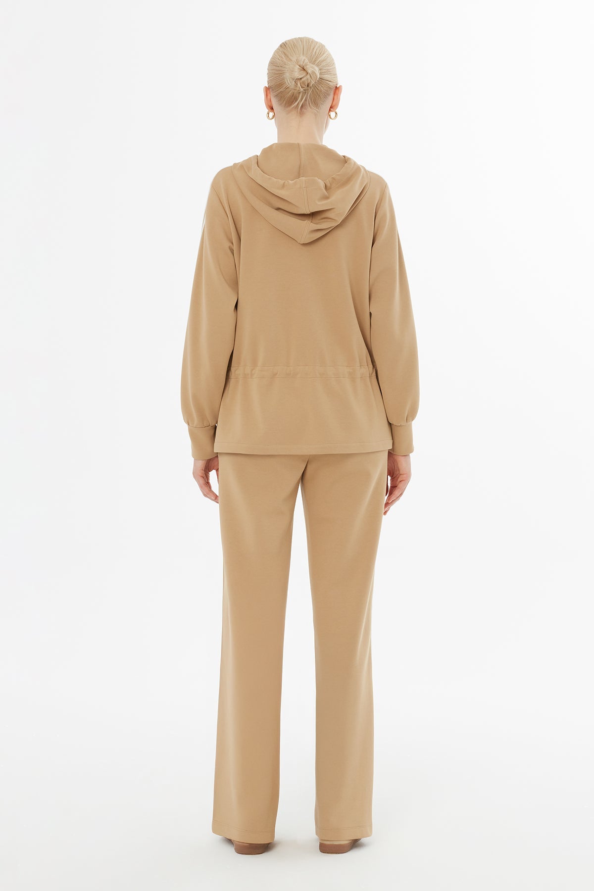 Beige Hooded Tracksuit Set