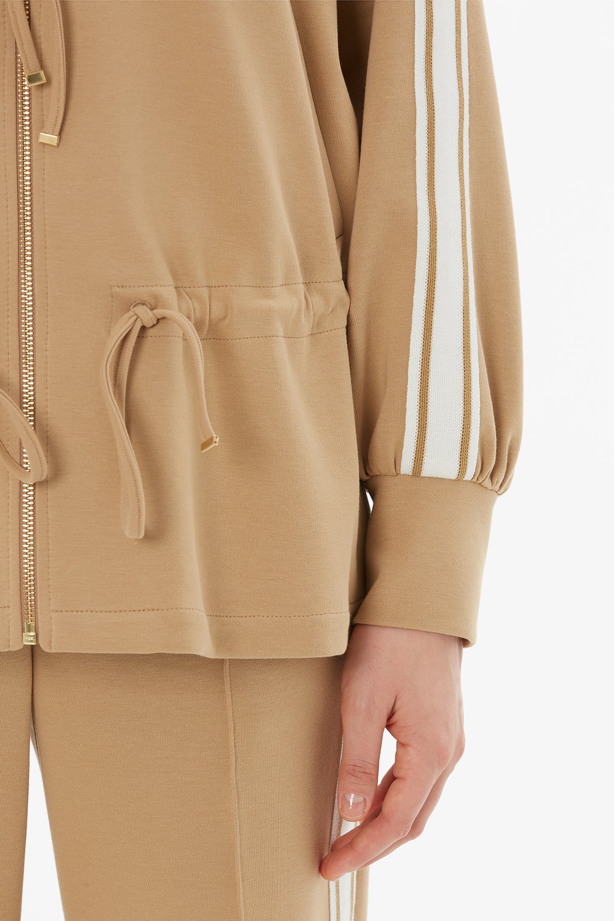 Beige Hooded Tracksuit Set