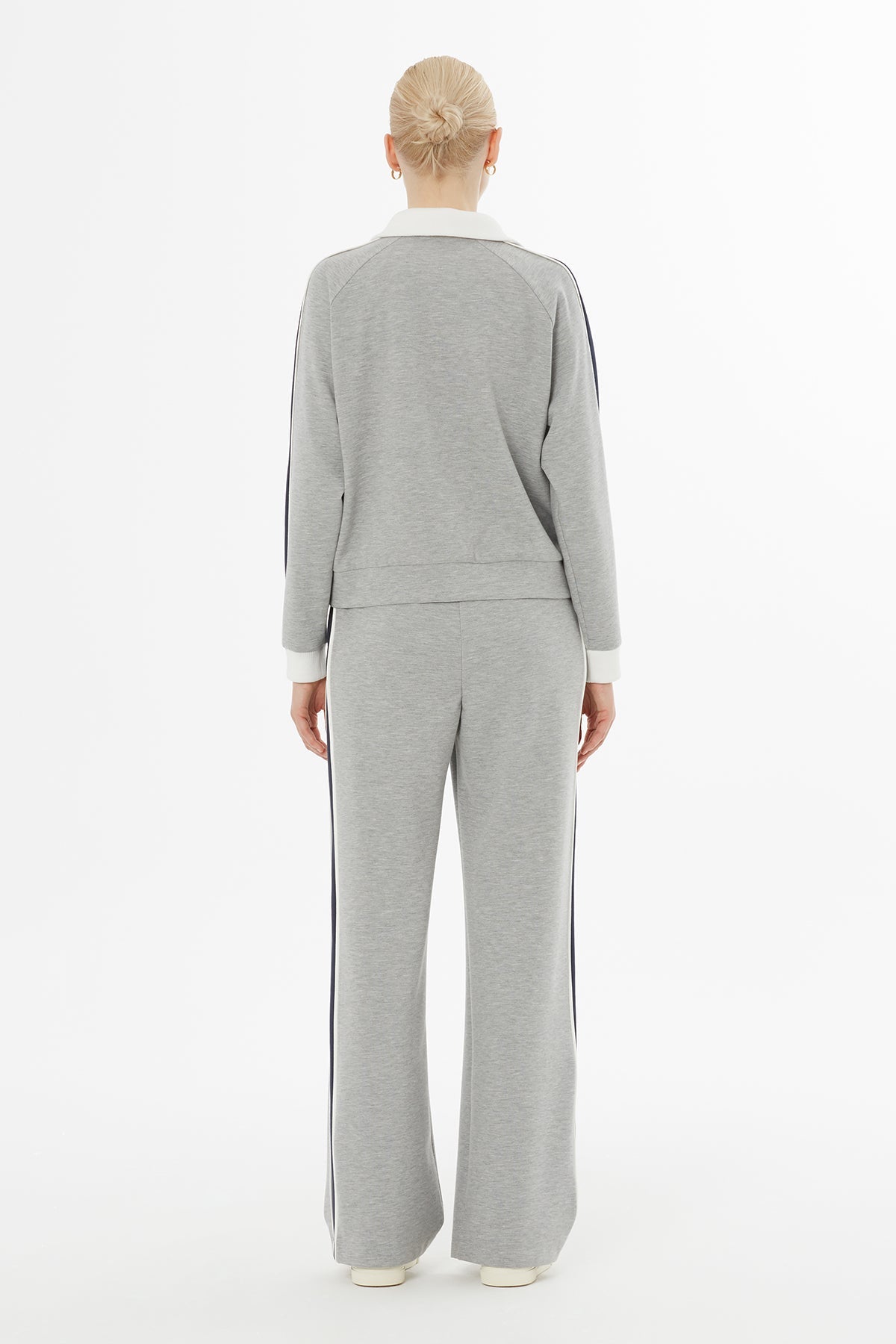 Grey Knitted-Collar Tracksuit Set