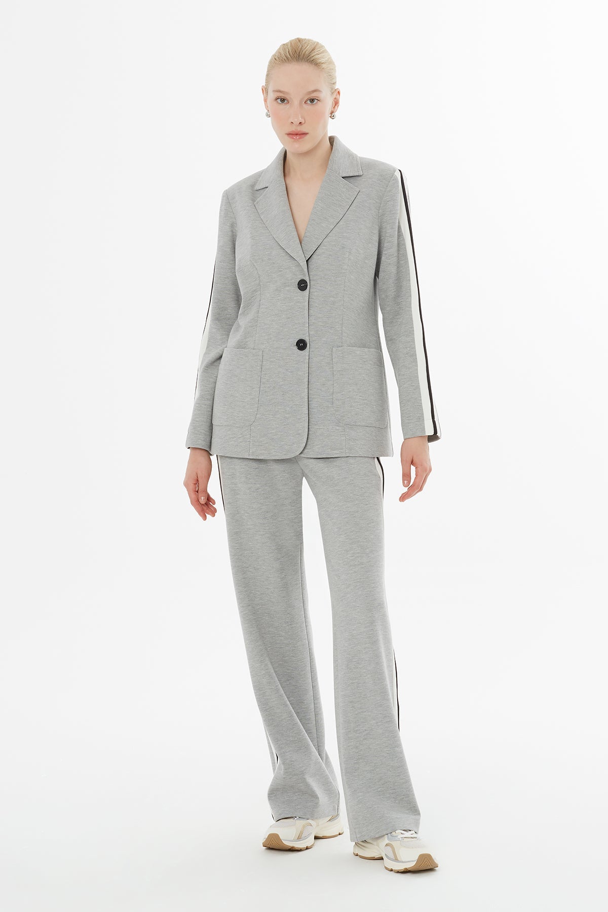 Grey Side-Seam Stripe Tracksuit Set