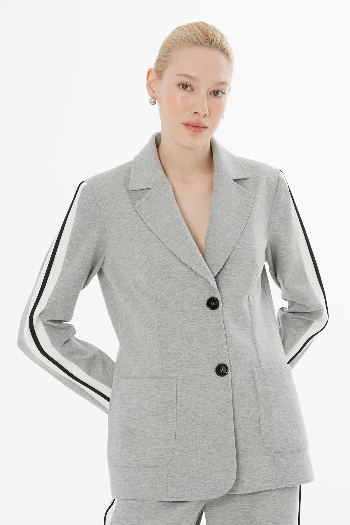 Grey Side-Seam Stripe Tracksuit Set