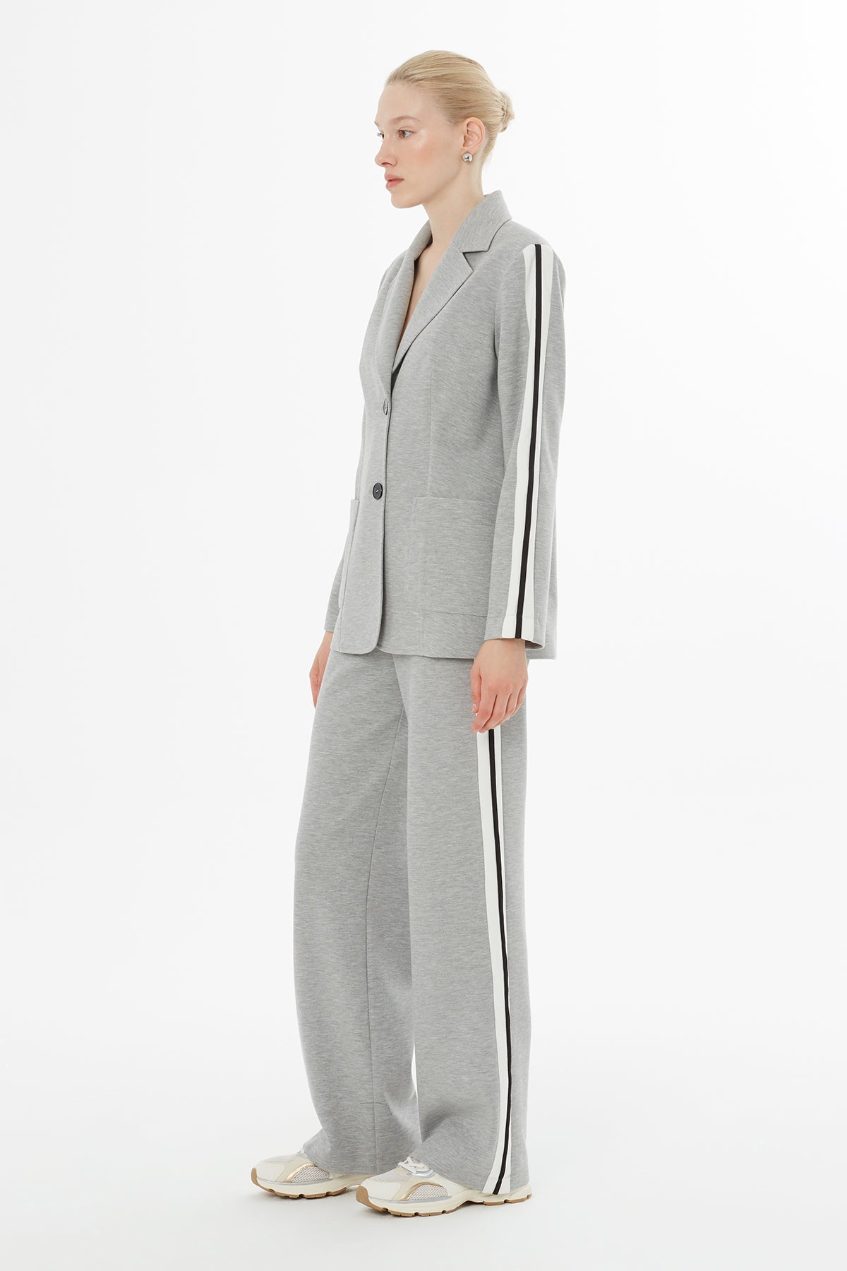 Grey Side-Seam Stripe Tracksuit Set