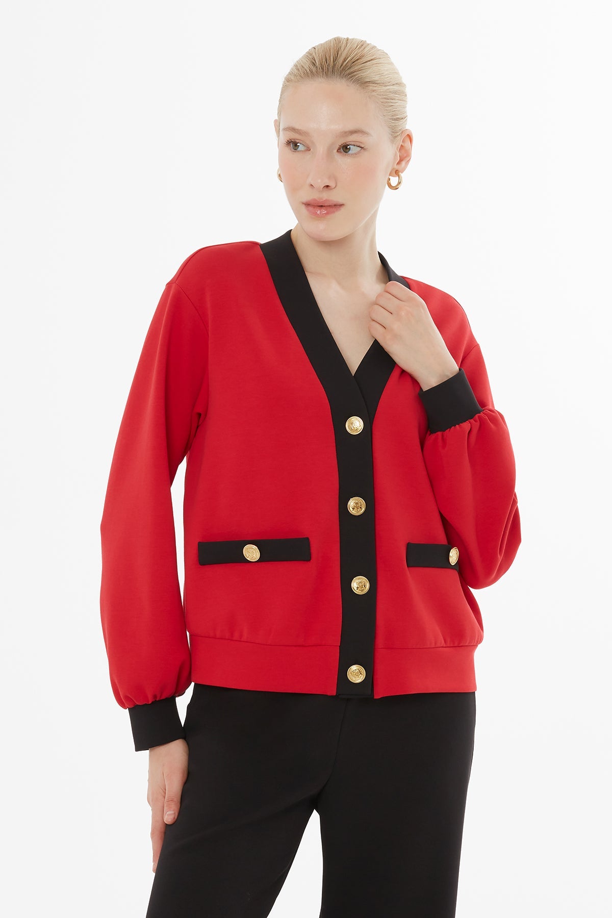 Red Button-Down Tracksuit Set