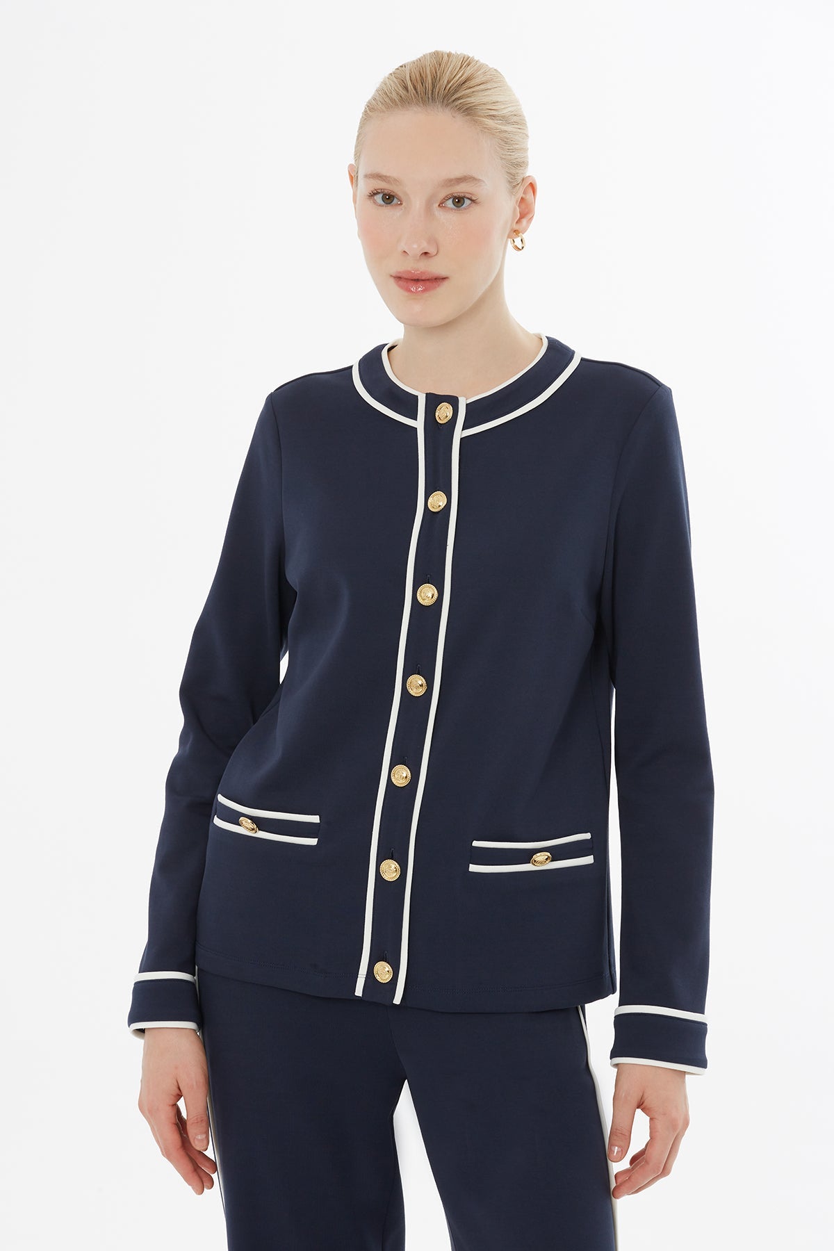 Navy Button-Front Tracksuit