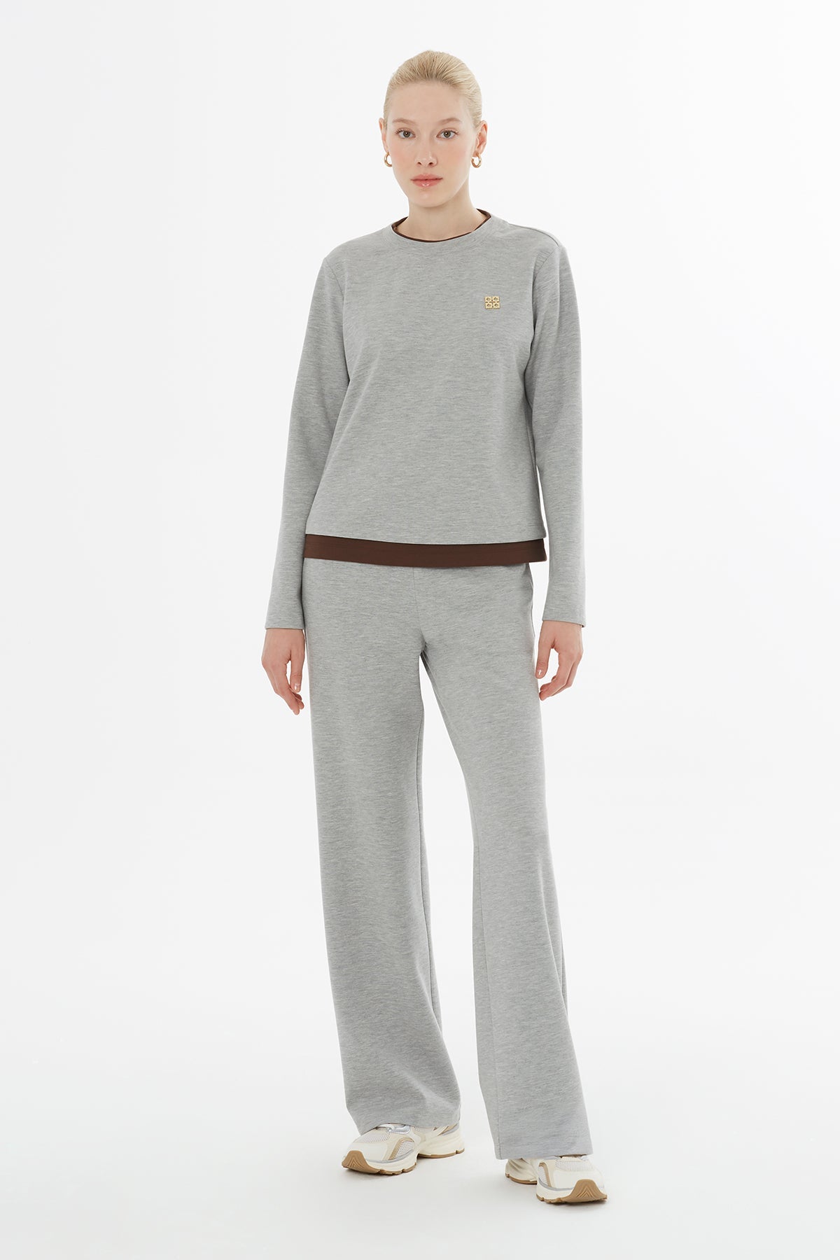 Grey Tracksuit Set with Trimmed Hem
