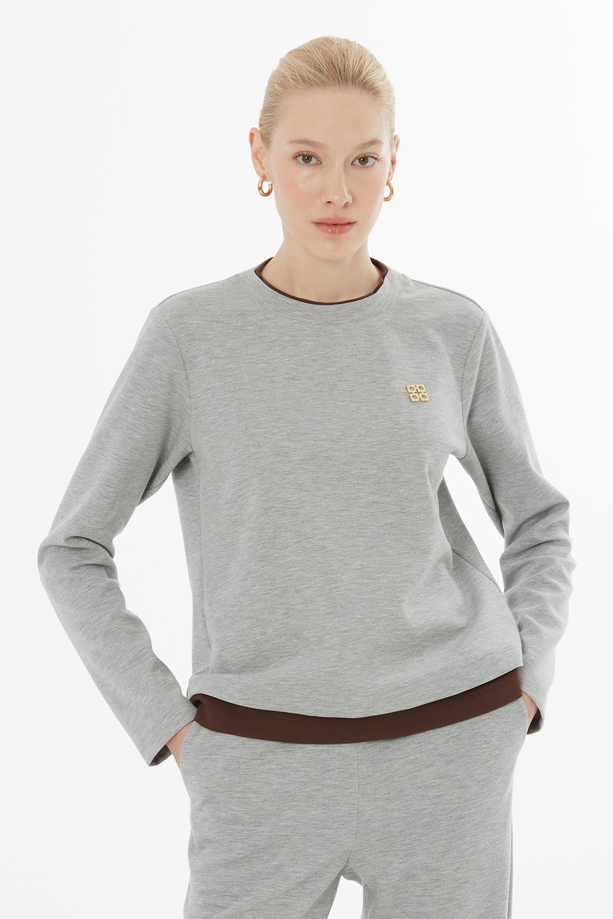 Grey Tracksuit Set with Trimmed Hem