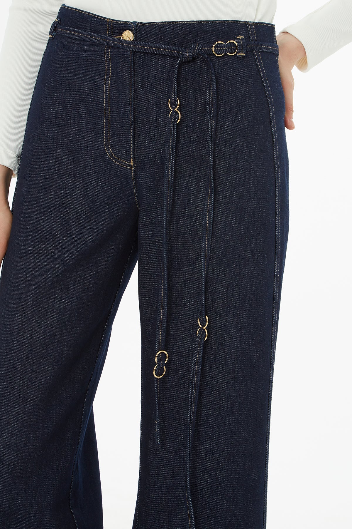 Jeans with Double-Hemmed Belted Detail