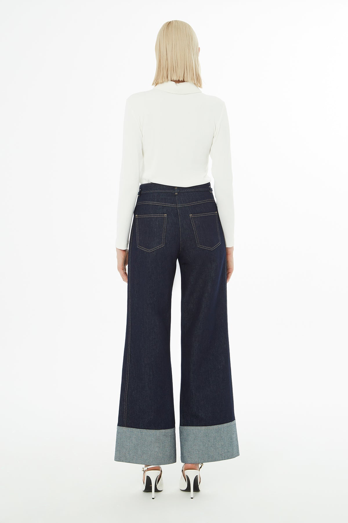 Jeans with Double-Hemmed Belted Detail