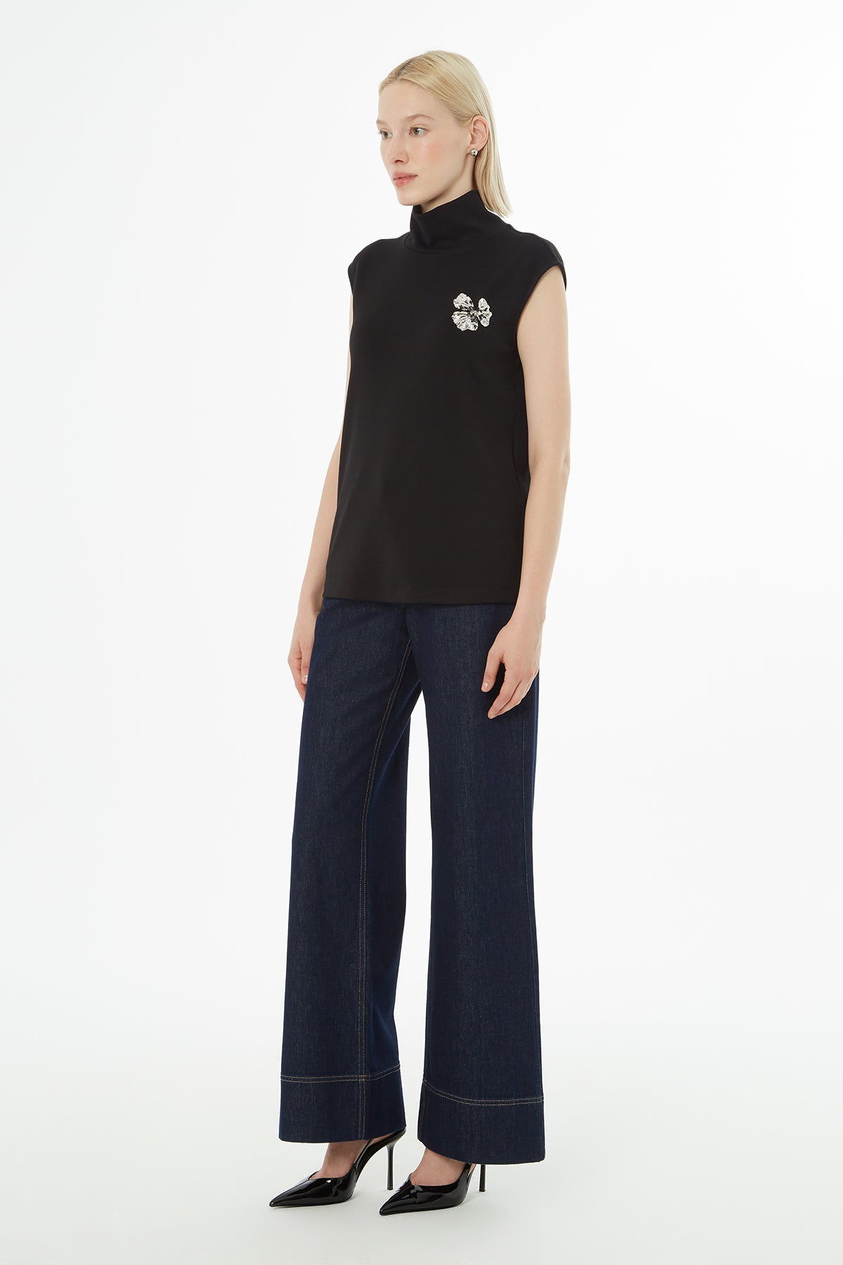 Black Blouse with Sewn Accessory Details