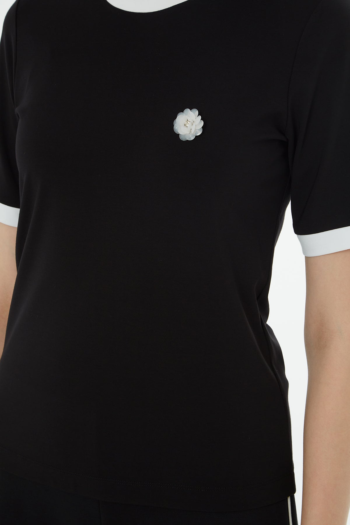 Black Blouse with Brooch Collar