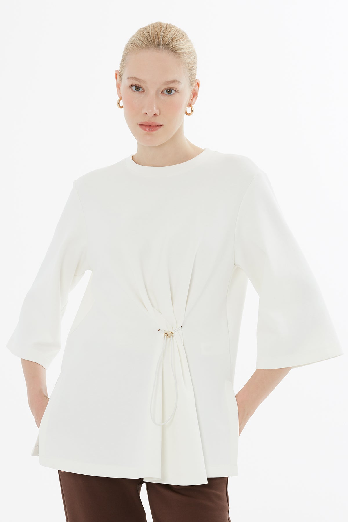 Ecru Three-Quarter Sleeve Blouse