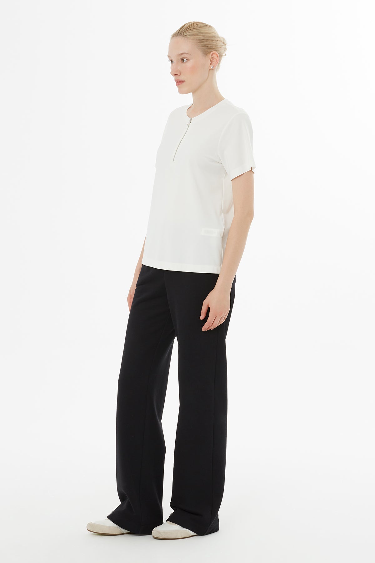 Ecru Front-Zipper Blouse