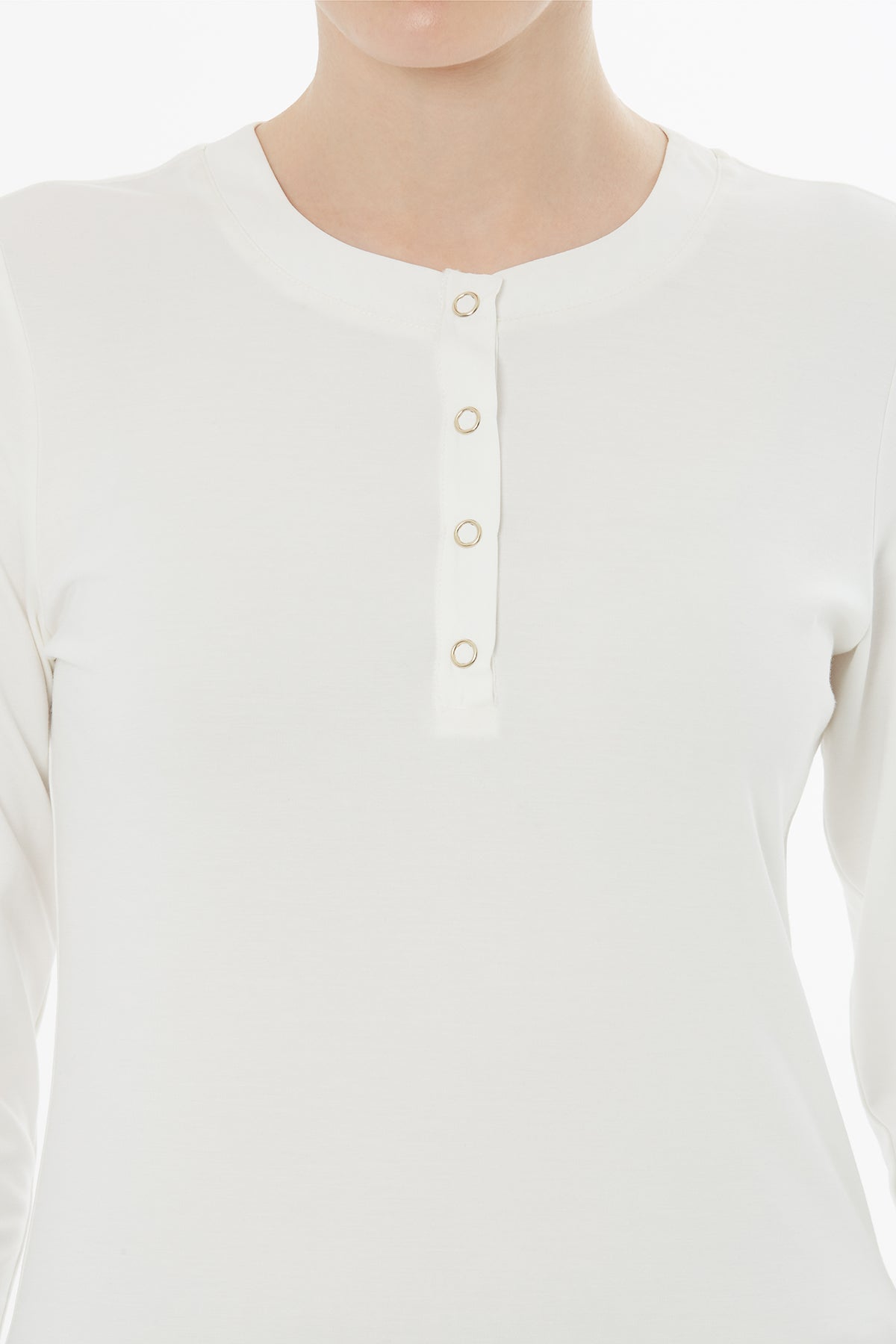 Ecru Front Snap-Button Blouse