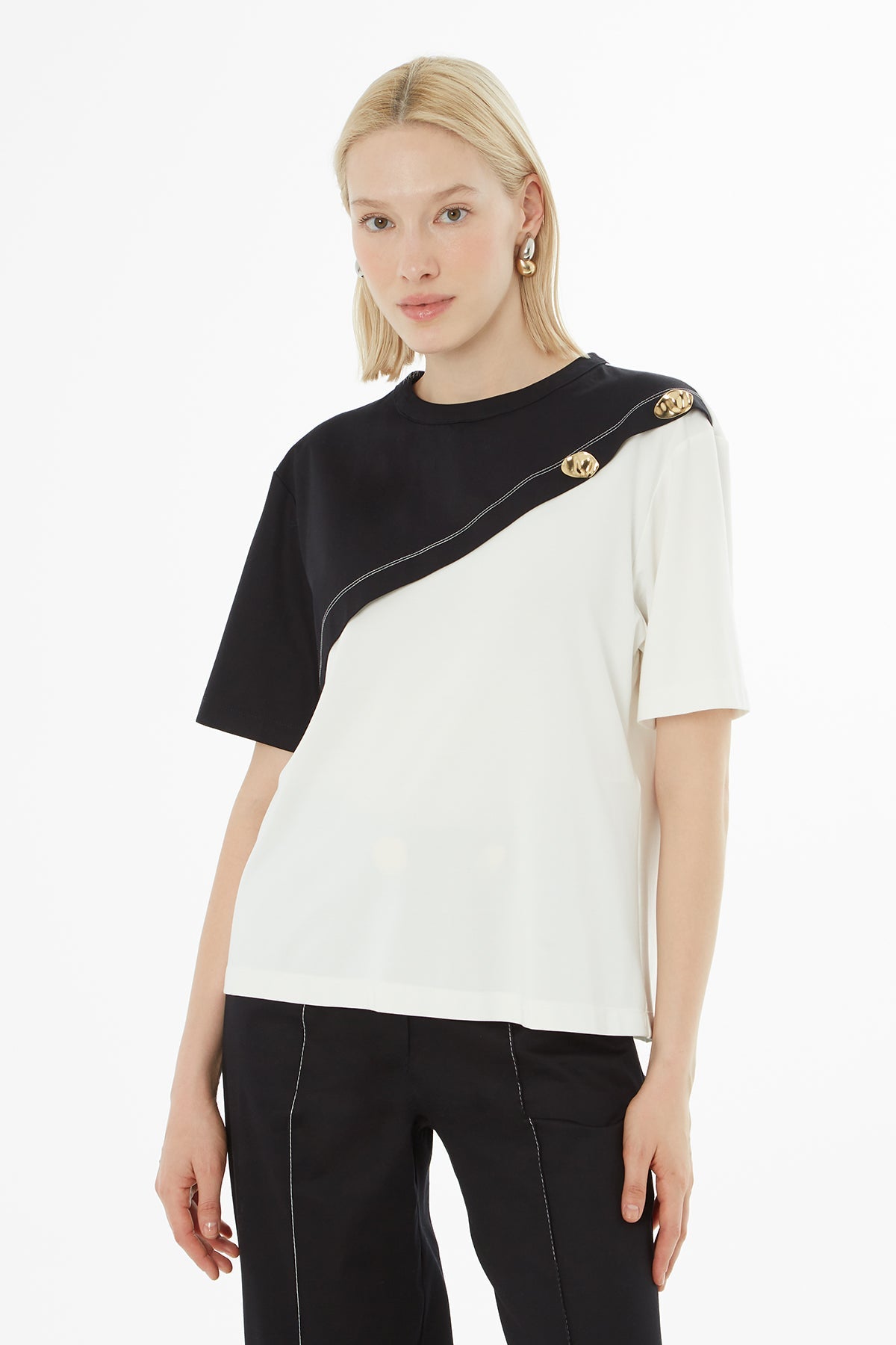 Ecru Asymmetrical Buttoned Blouse