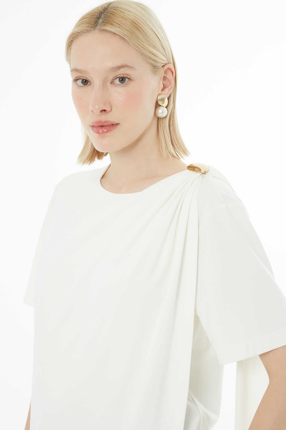 Ecru Blouse with Scarf Detail