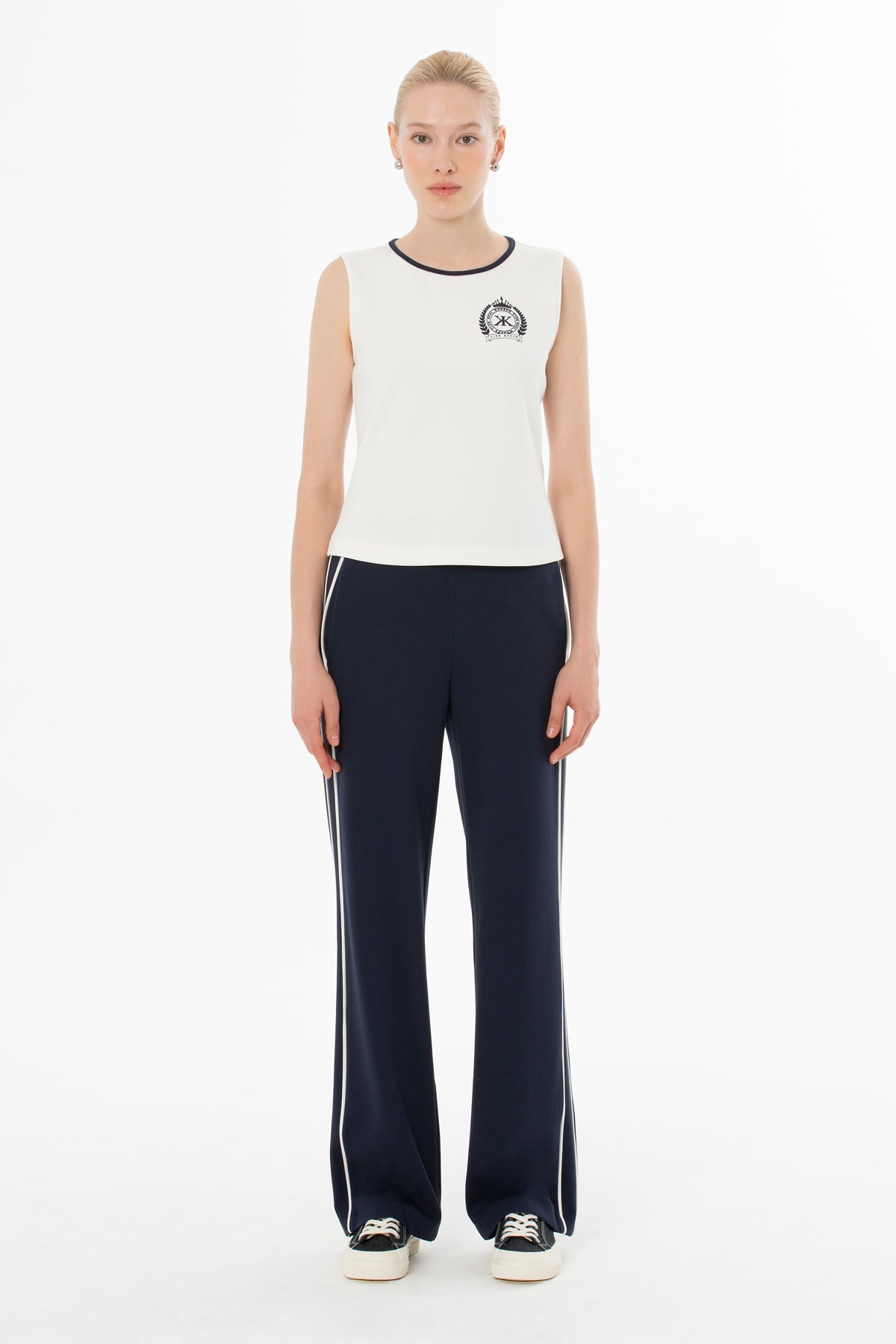 Ecru Sleeveless Crew-Neck Blouse