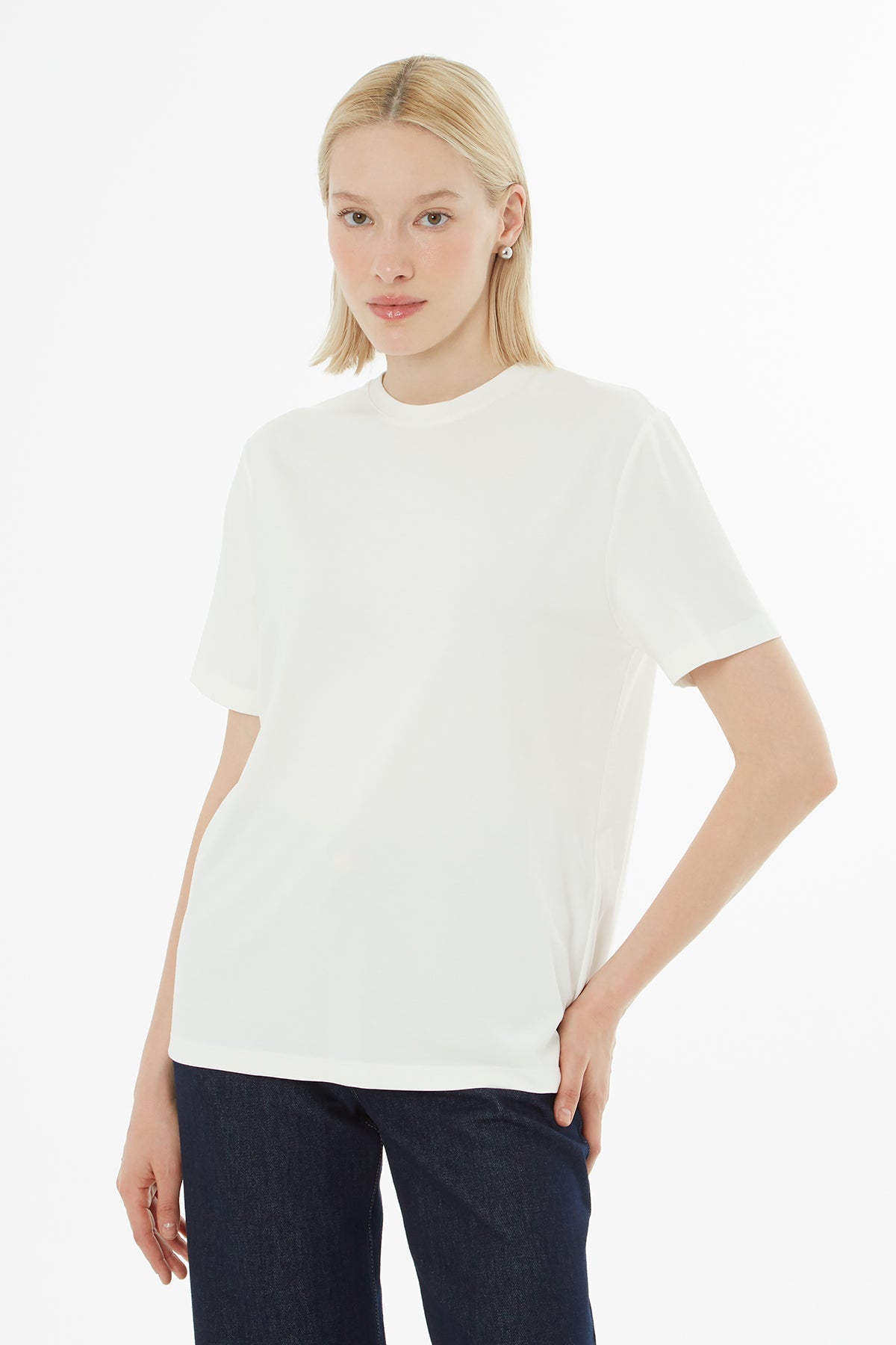 Ecru Basic Crew-Neck T-Shirt