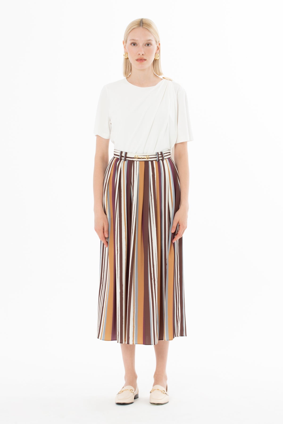 Printed Pleated Midi Skirt