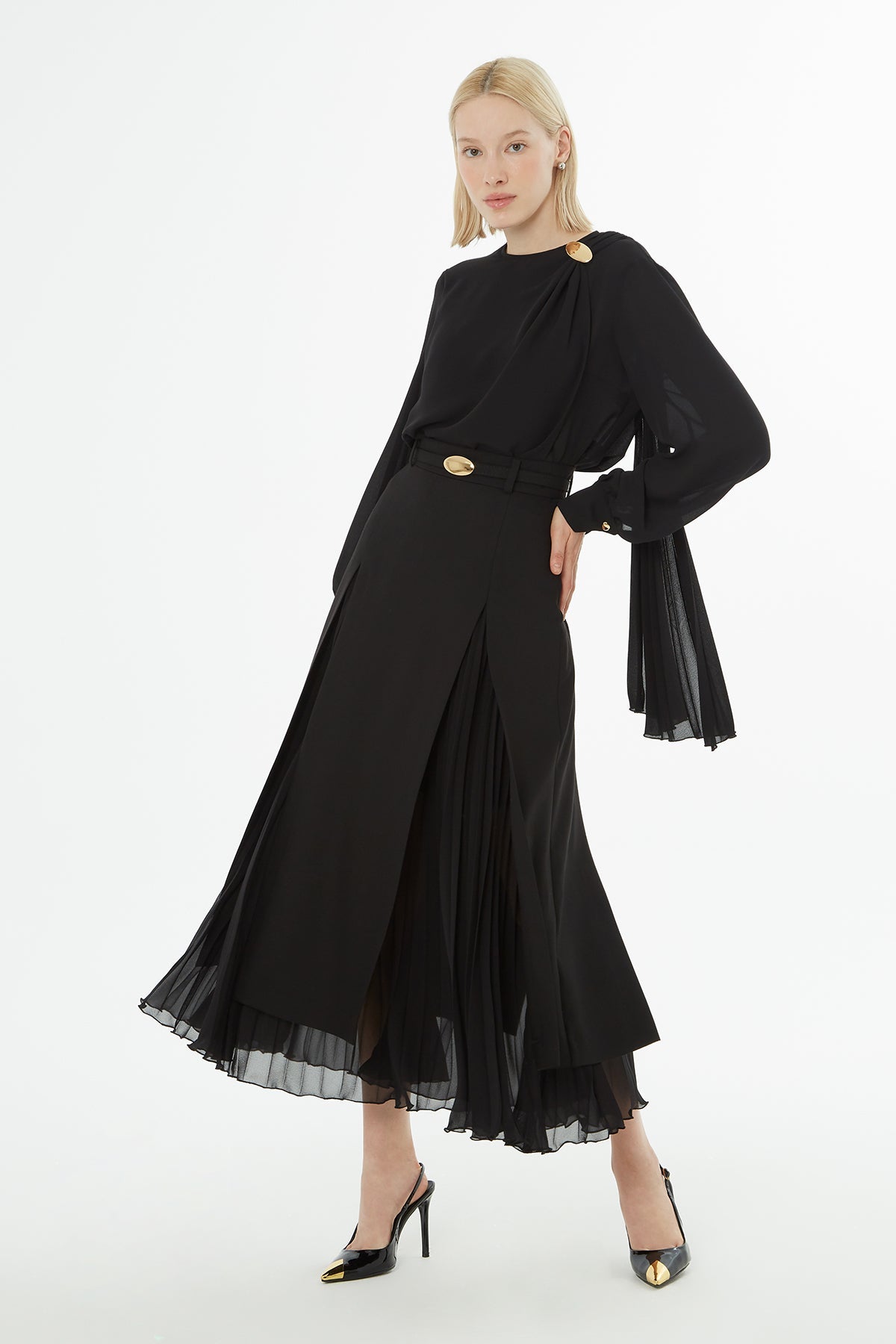 Black Belted Midi Skirt