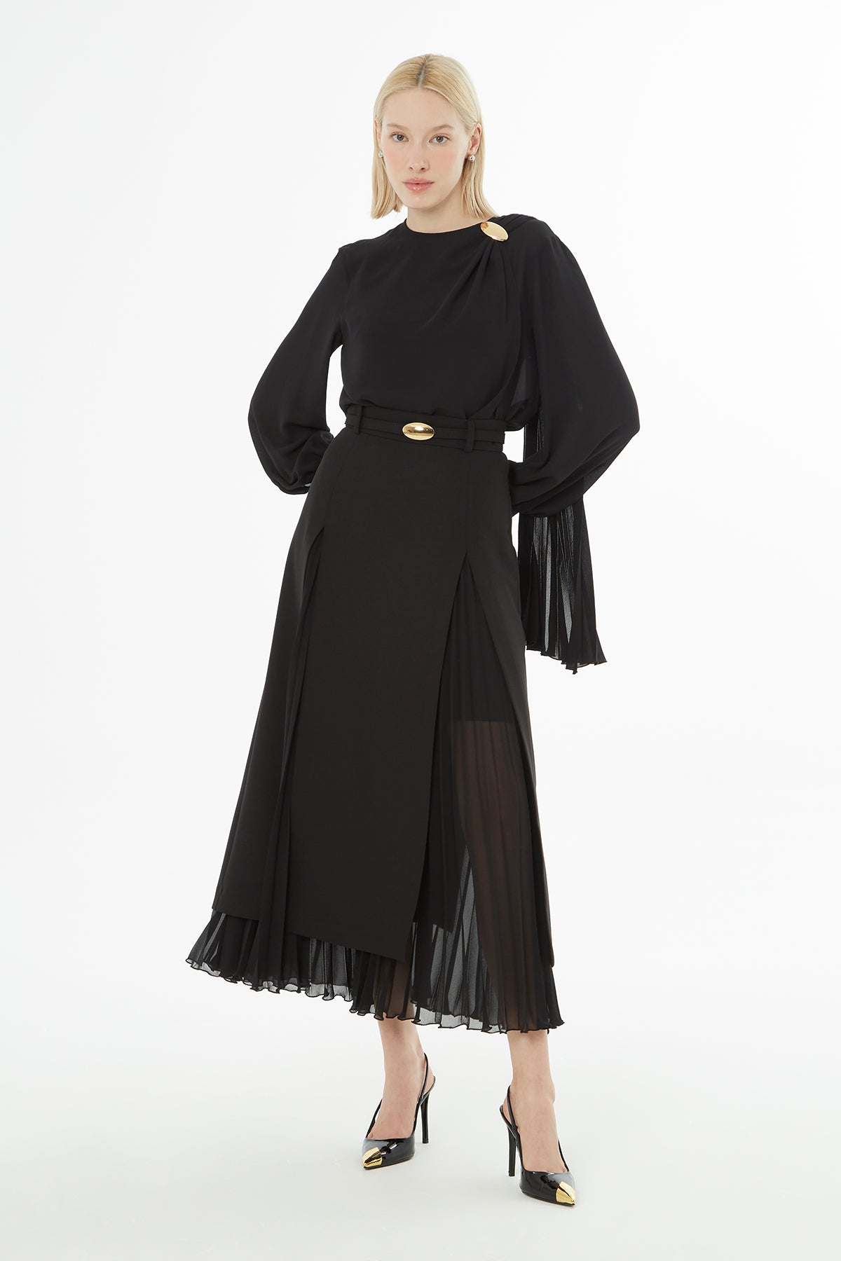 Black Belted Midi Skirt