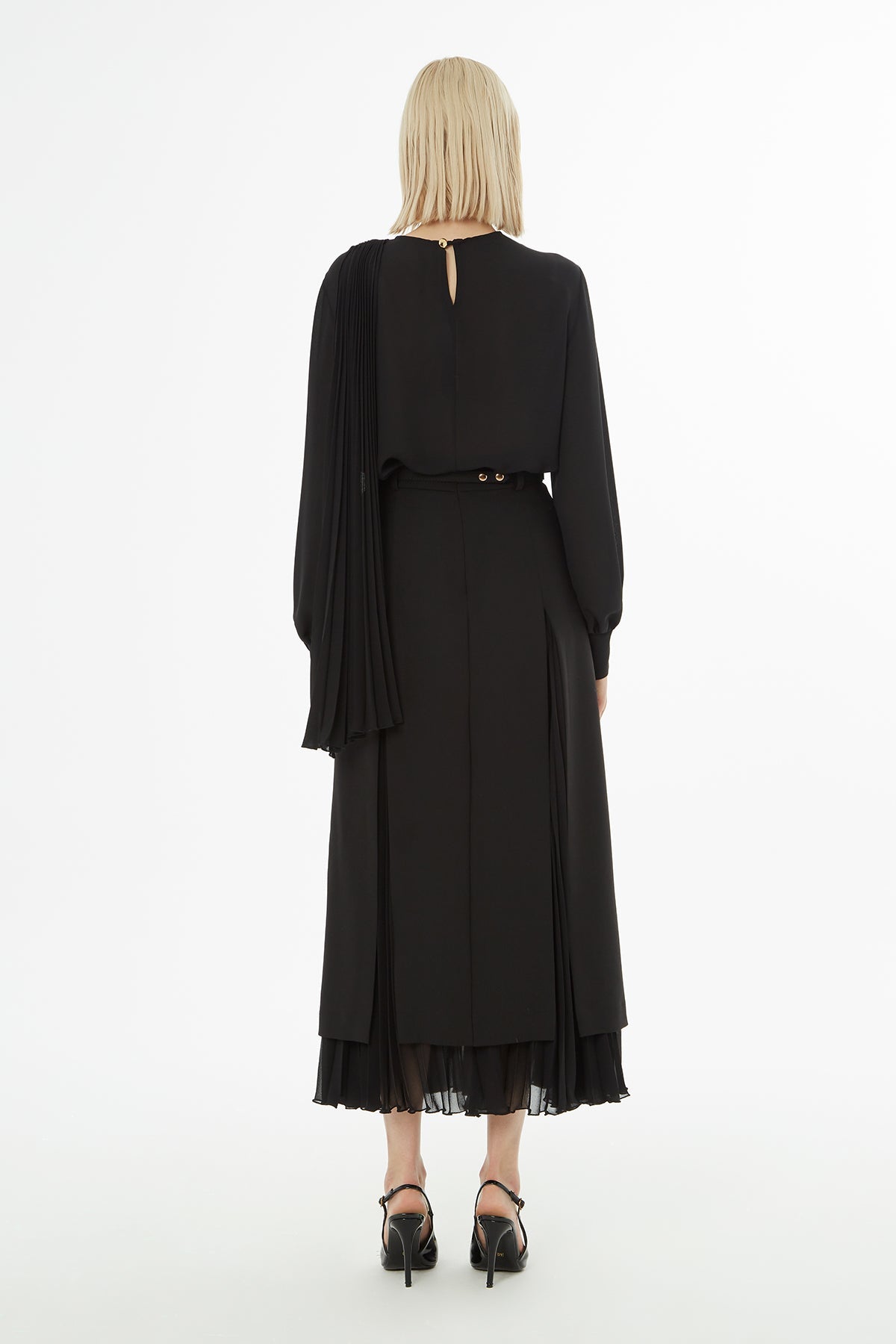 Black Belted Midi Skirt