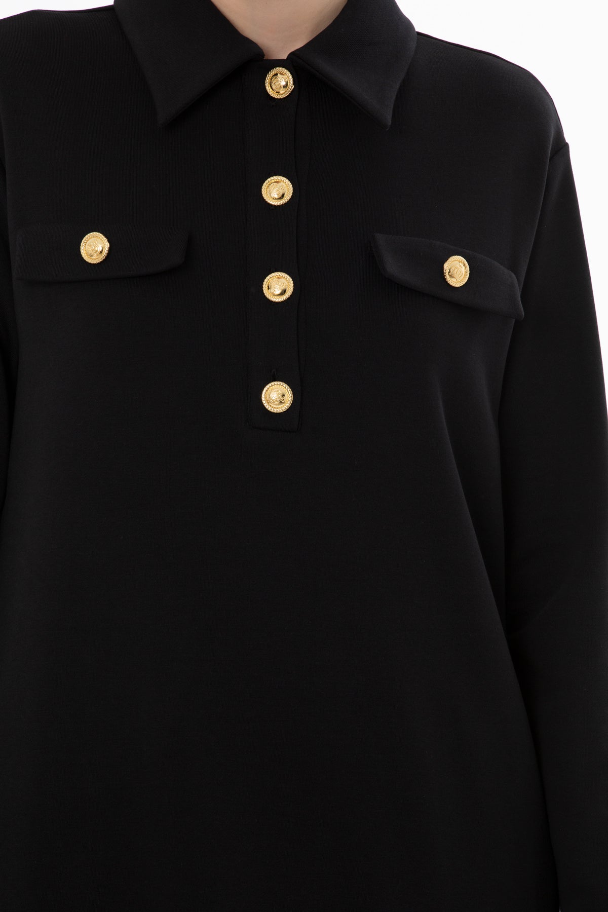 Black Button-Front Midi Dress