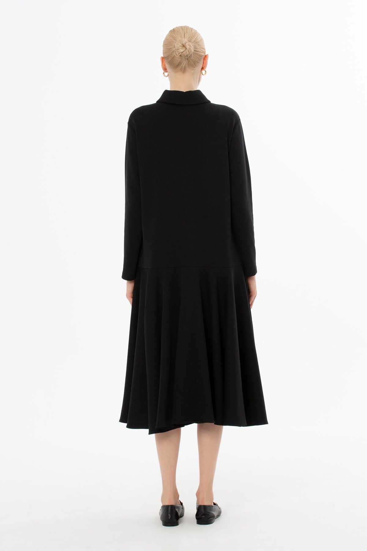 Black Button-Front Midi Dress