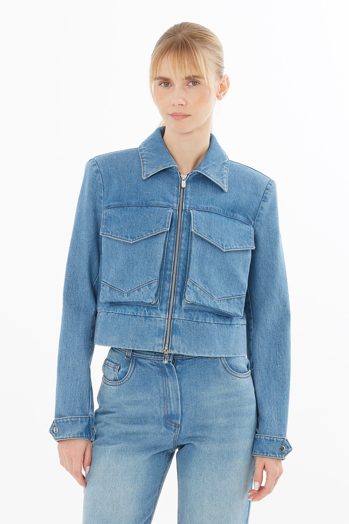 Denim Jacket with Shirt Collar