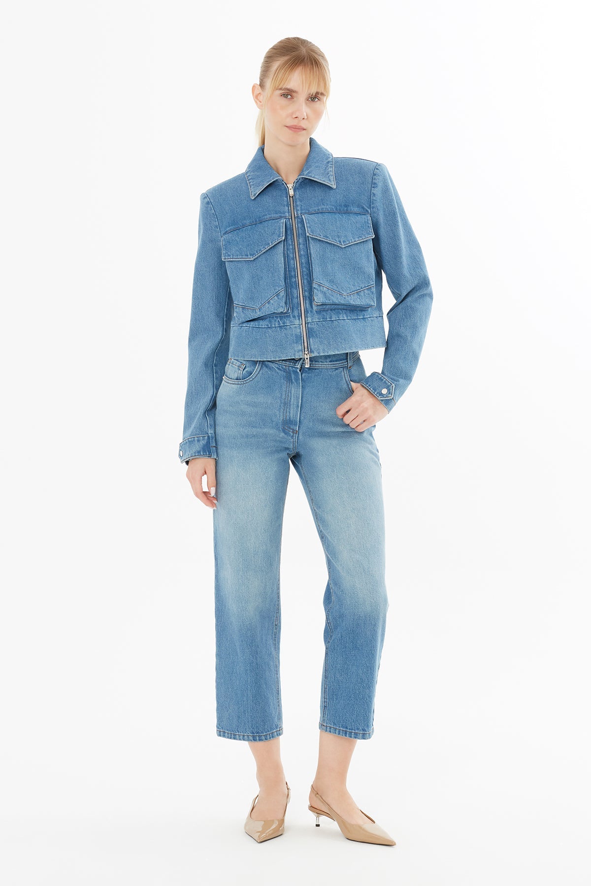 Denim Jacket with Shirt Collar