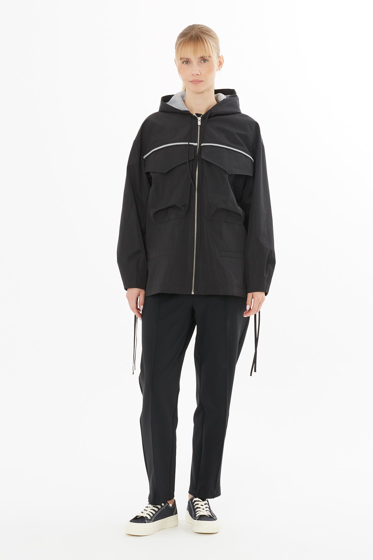 Black Hooded Zip-Up Jacket