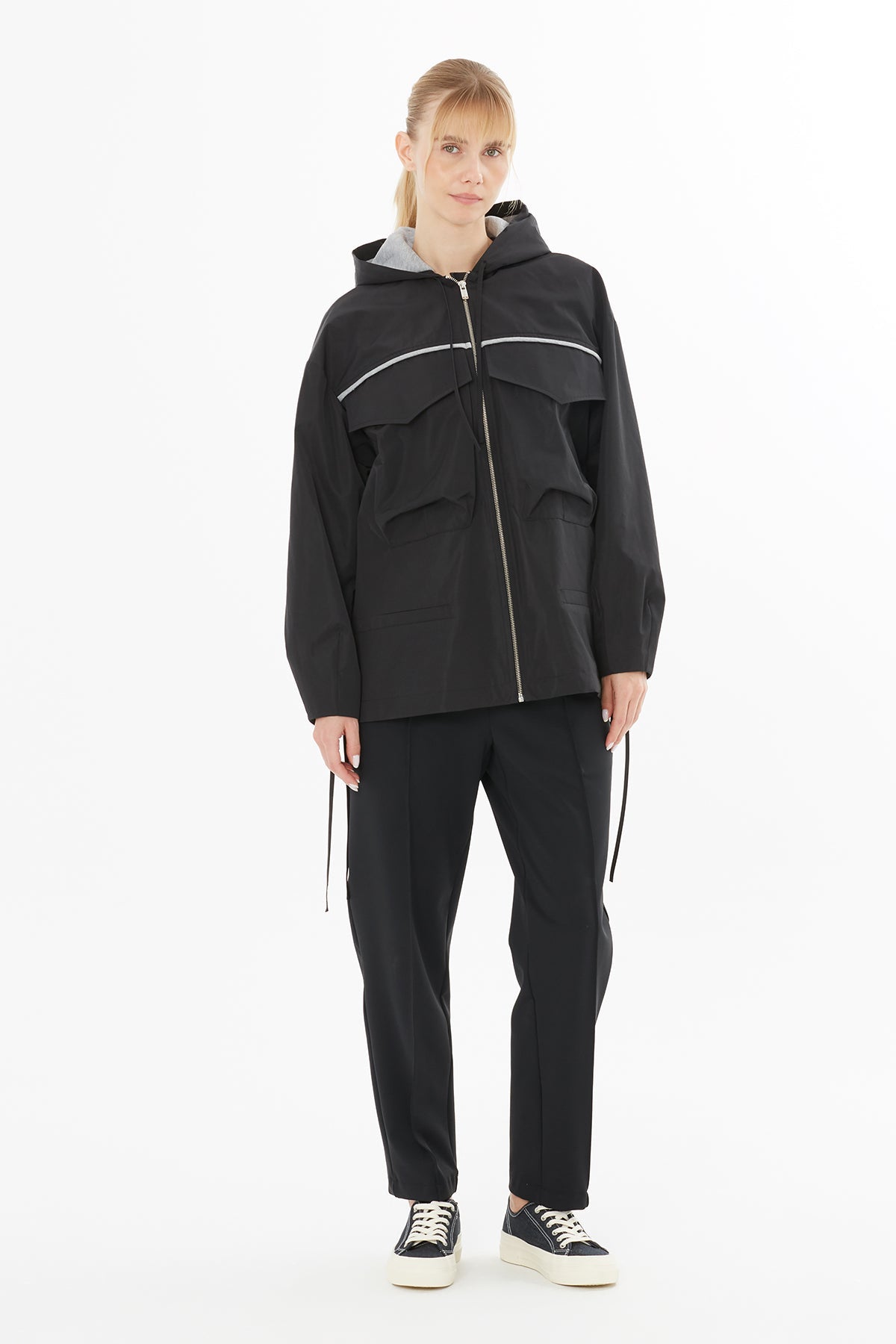 Black Hooded Zip-Up Jacket