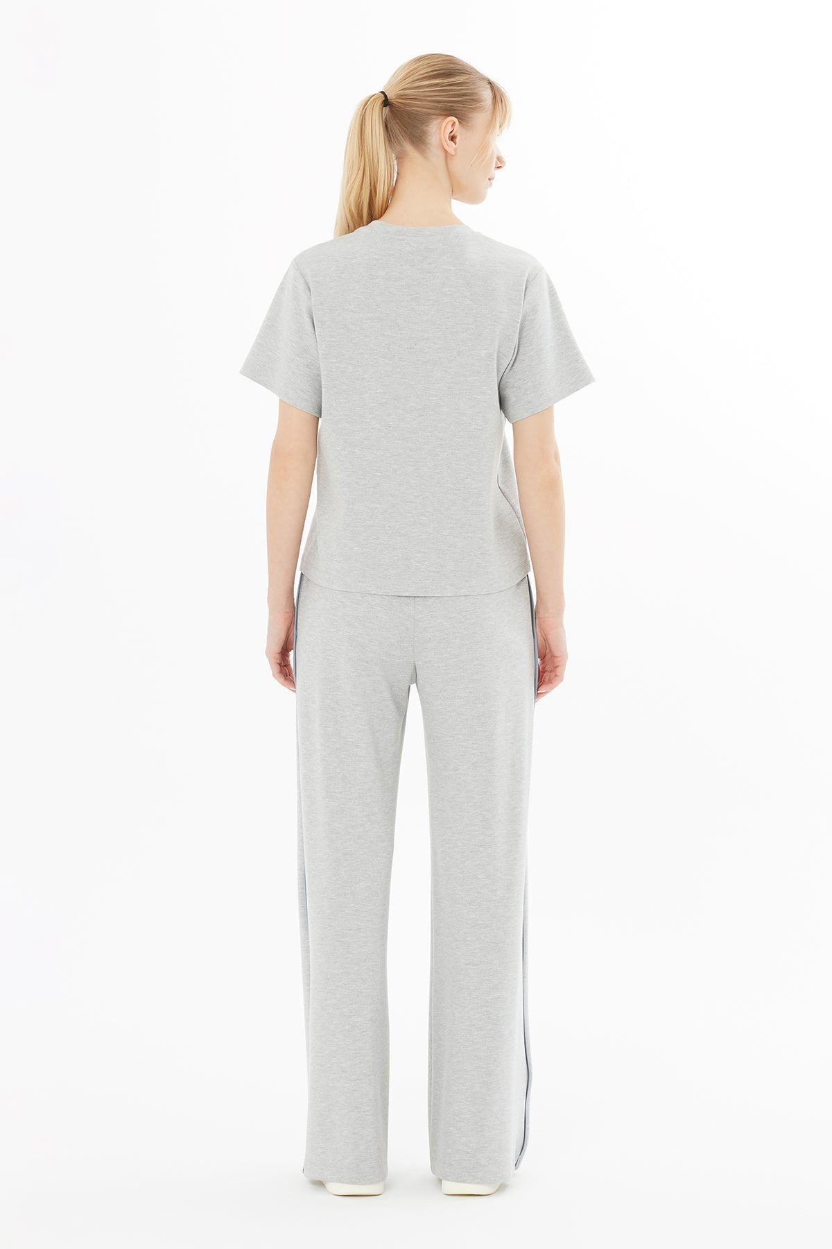 Grey Short-Sleeved Blouse with Beading