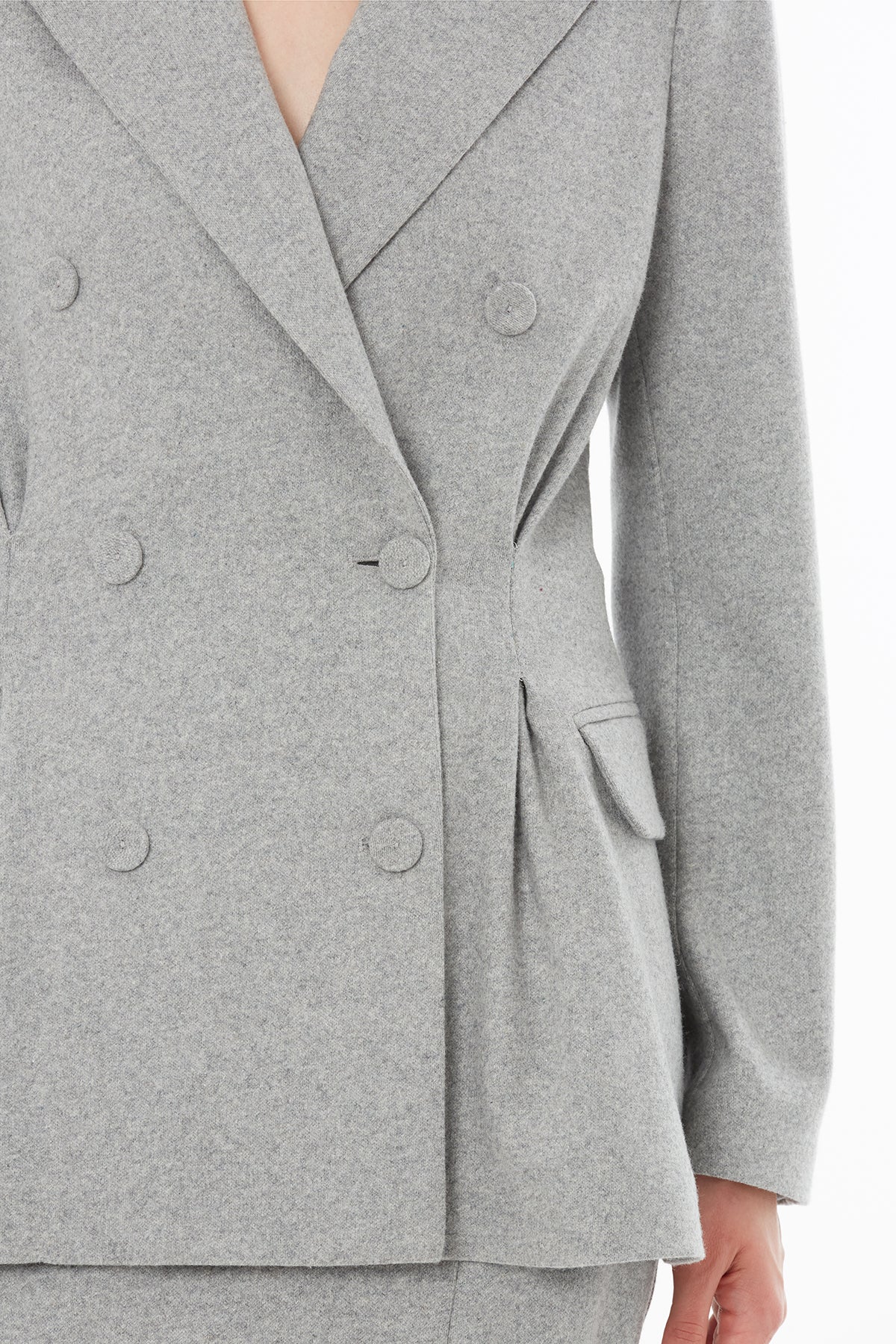 Grey Double-Breasted Button-Closure Jacket
