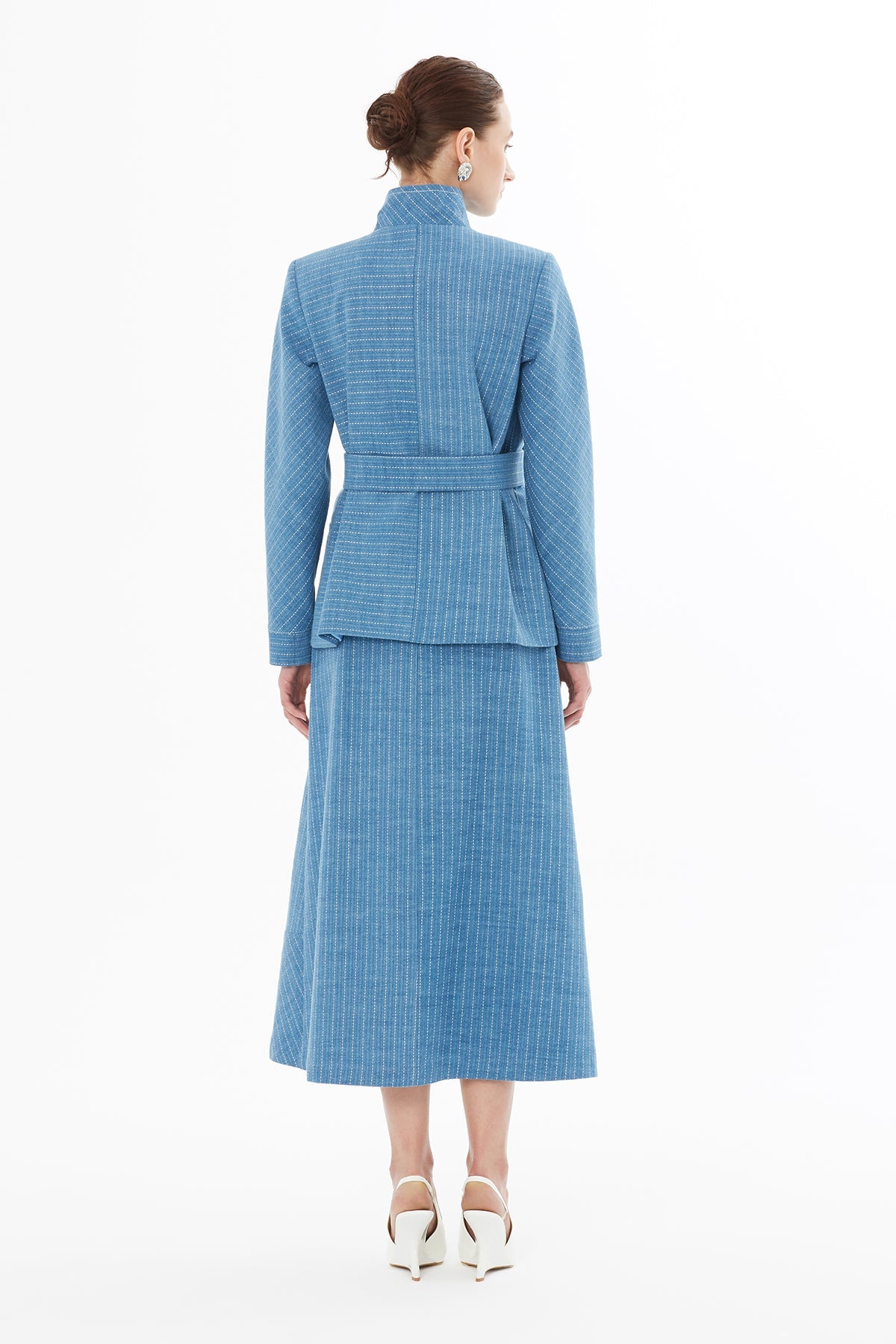 Belted Denim Jacket with Button Details