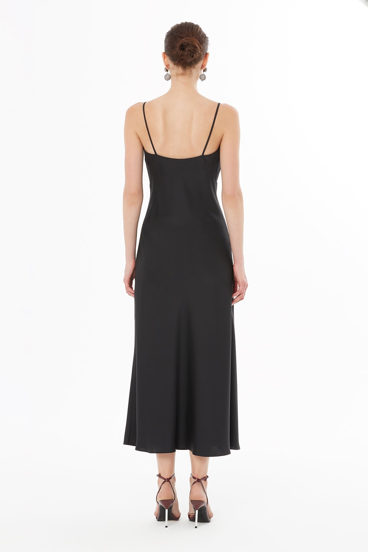 Black Sleeveless V-Neck Midi Dress