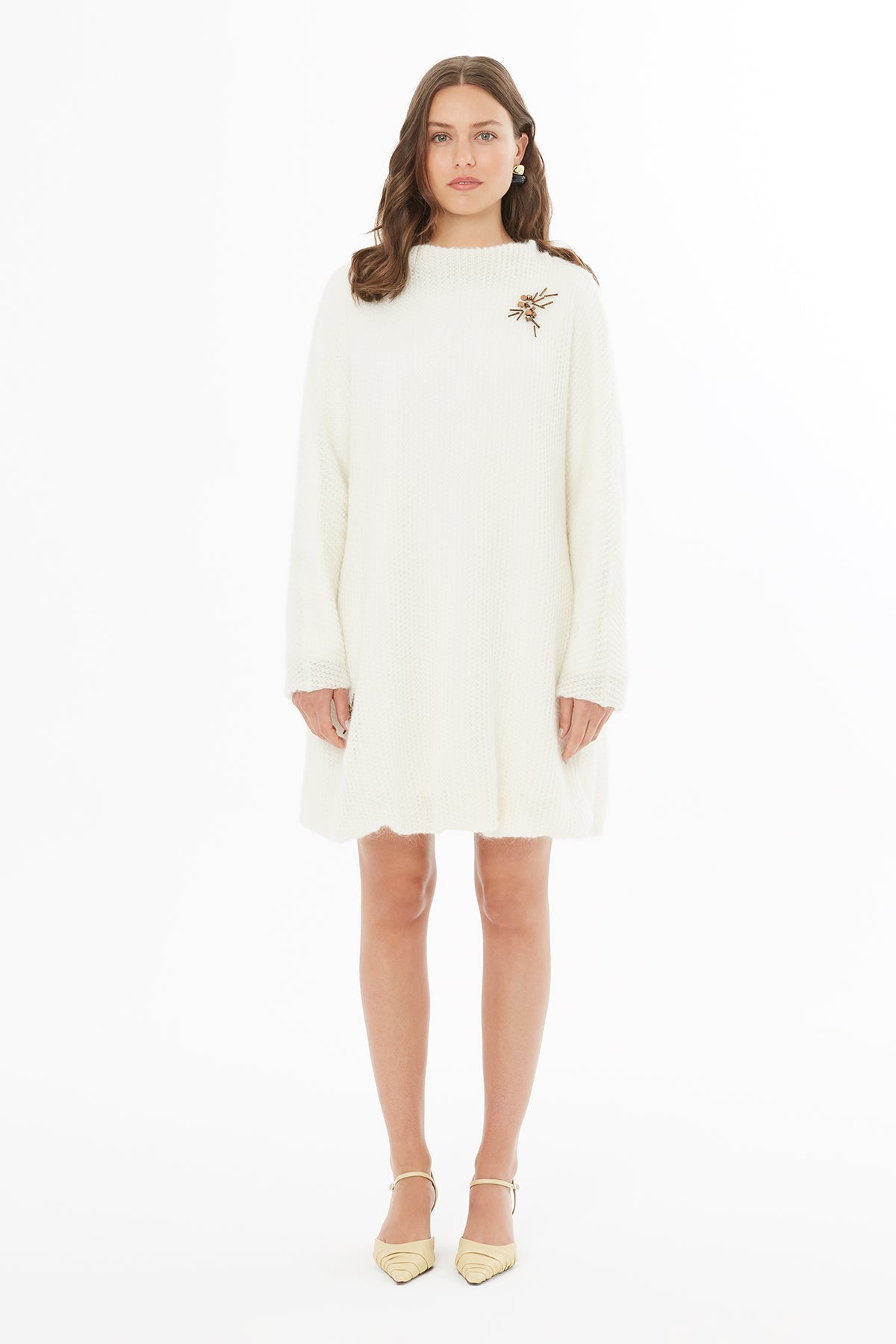 High Neck Long Sleeve Dress with Bead Embellished Balloon Skirt