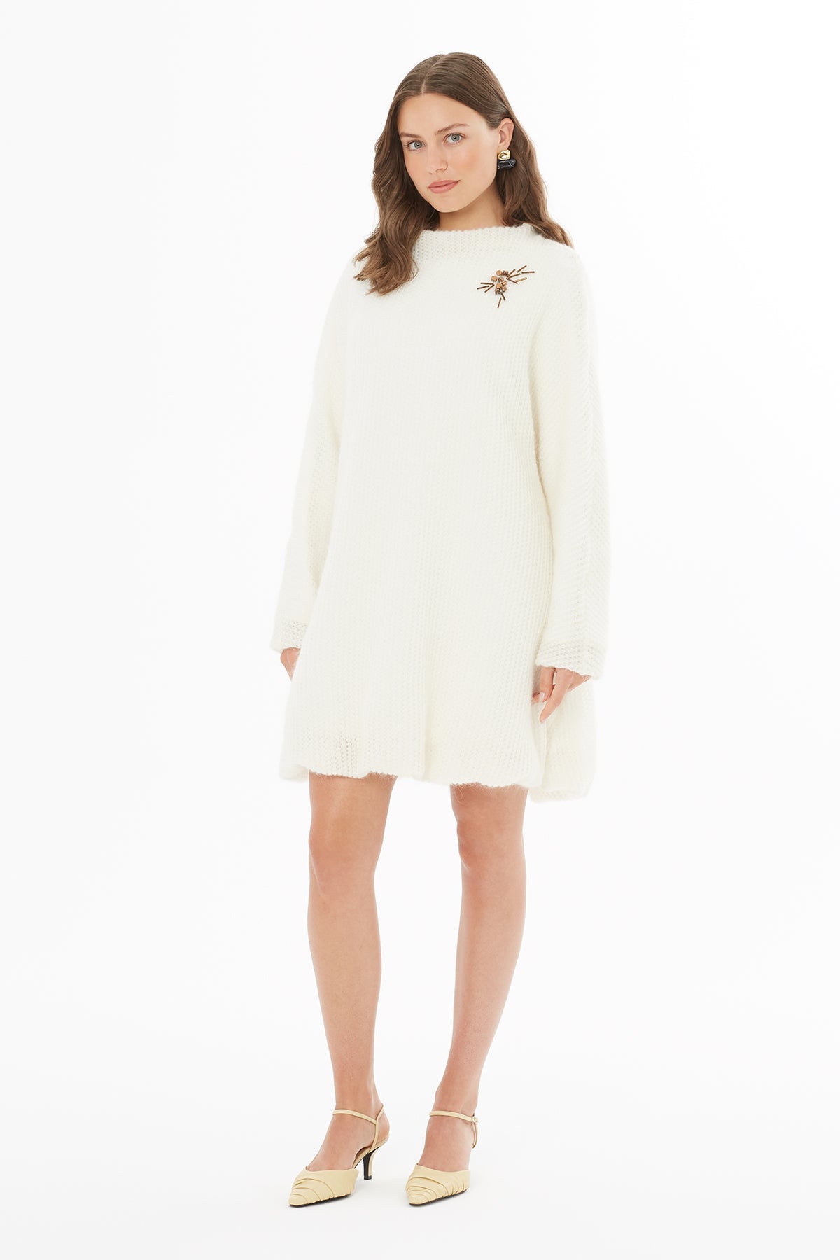 High Neck Long Sleeve Dress with Bead Embellished Balloon Skirt