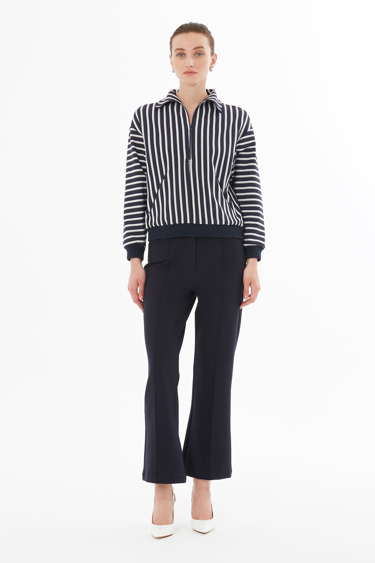 Printed Shirt-Collar Blouse