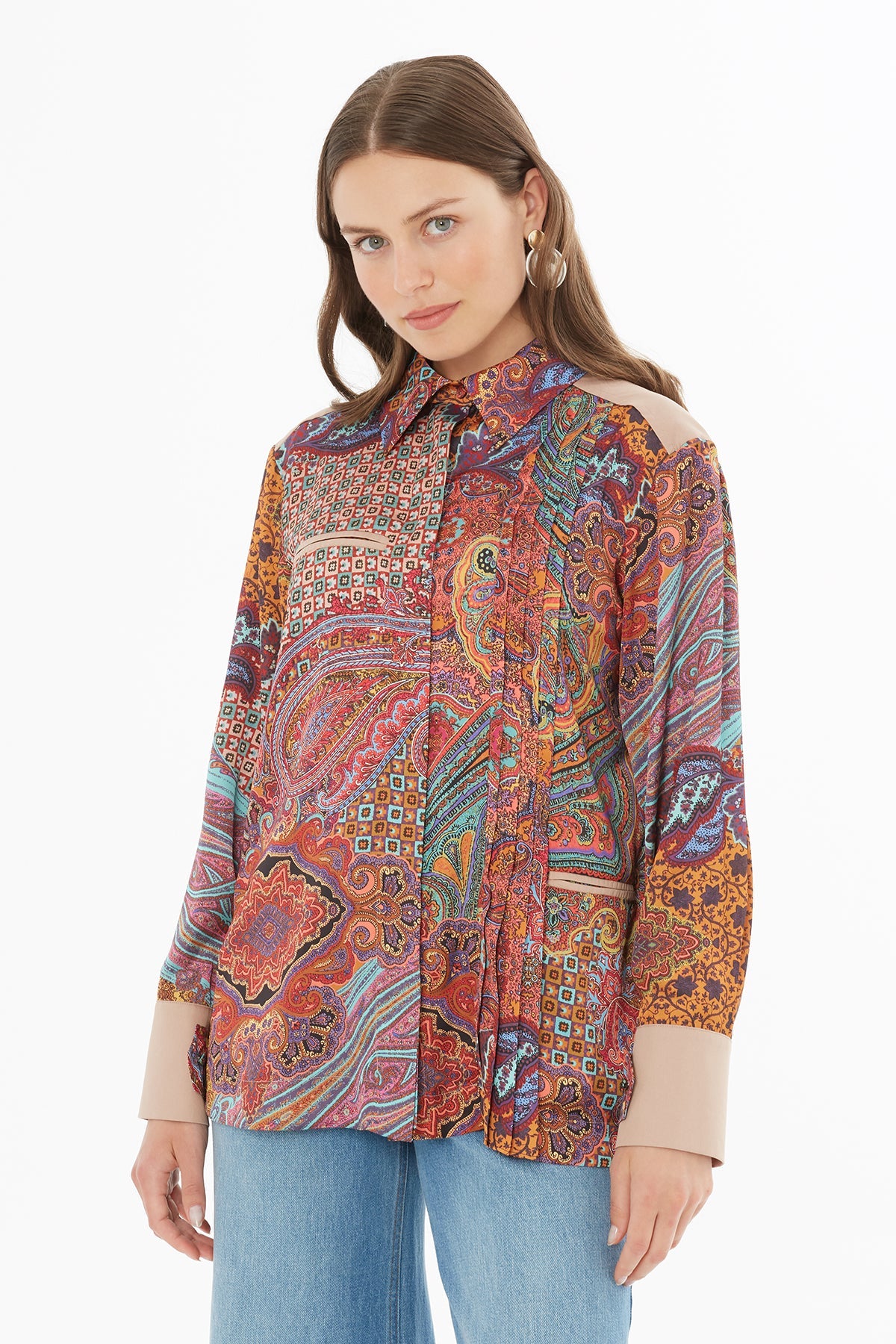 Printed Shirt with Pleat Detail
