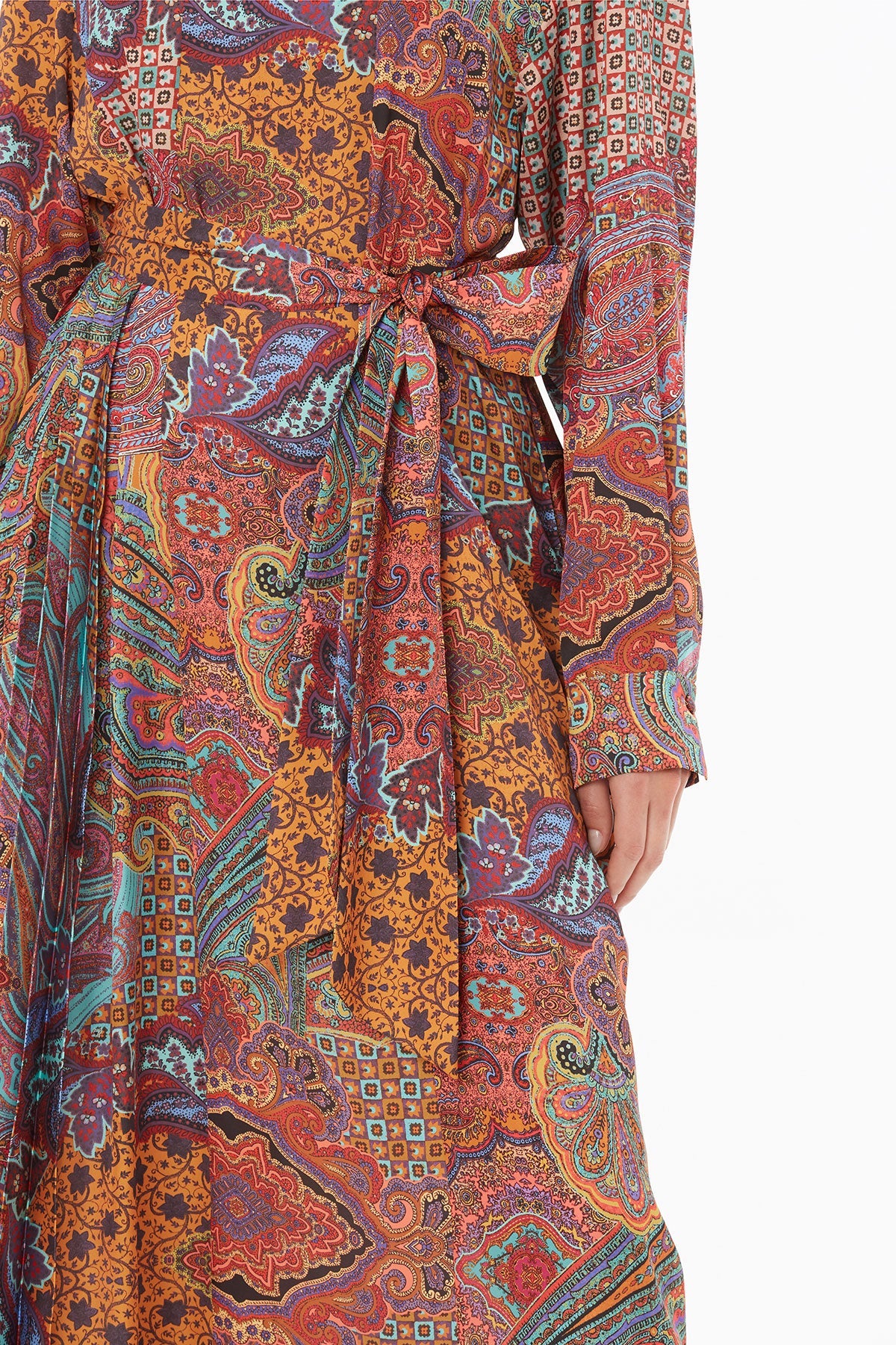 Printed Pleated Belted Maxi Dress