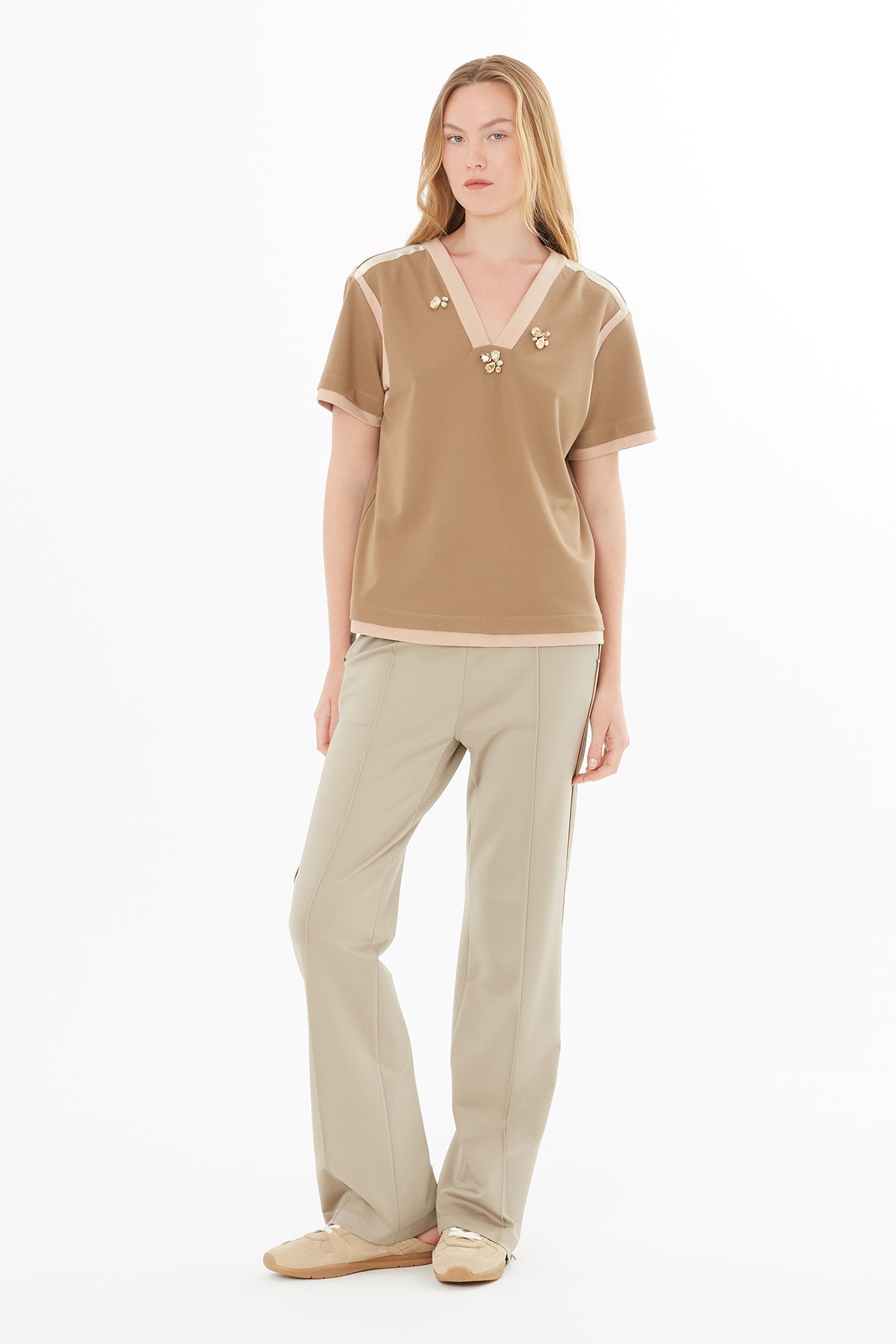 Panelled Blouse with Neck Accessory Detail