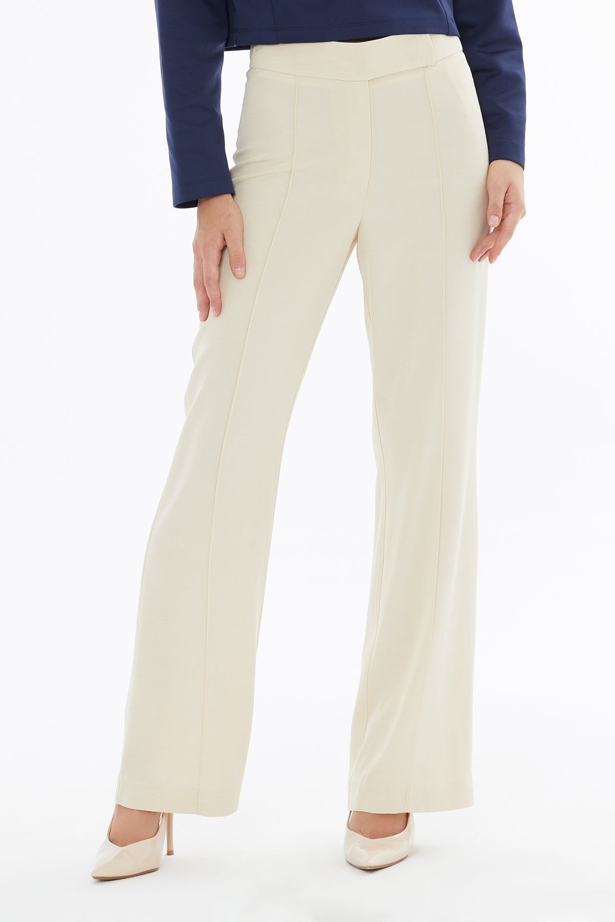 Beige Hook-Fastening Palazzo Trousers